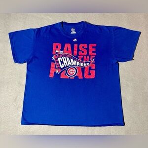 Majestic Chicago Cubs 2016 Champs T-Shirt XL Blue “Raise the Flag” Cotton Tee